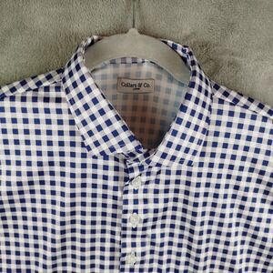 NWOT Collars and Co Collar Polo Golf Shirt Mens Large Blue Navy Gingham Check